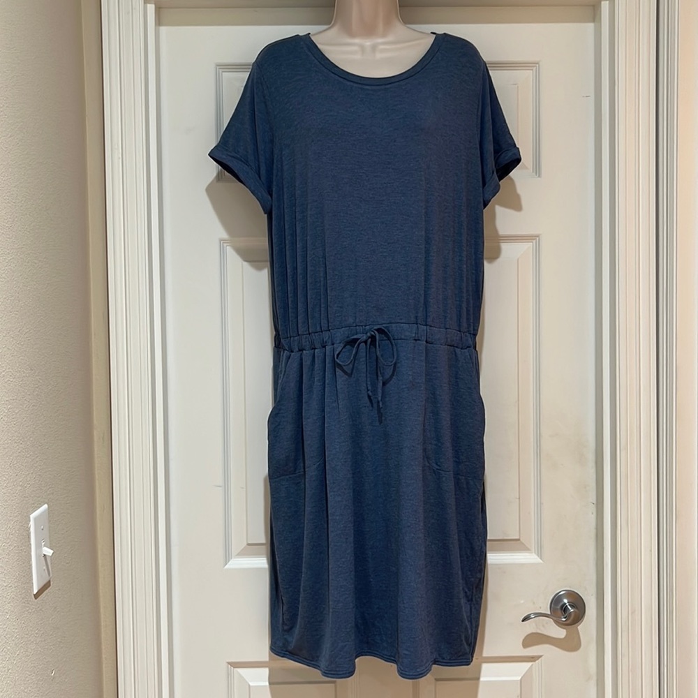 NWOT 32 Degrees Cool  Soft Lux Heather Blue Elastic Waist Shirt Dress Size XL